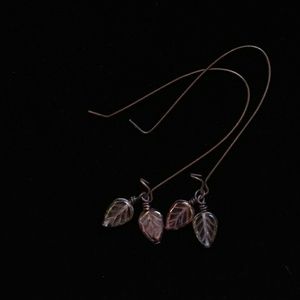 Dangle Leaf Glass Charm Earrings